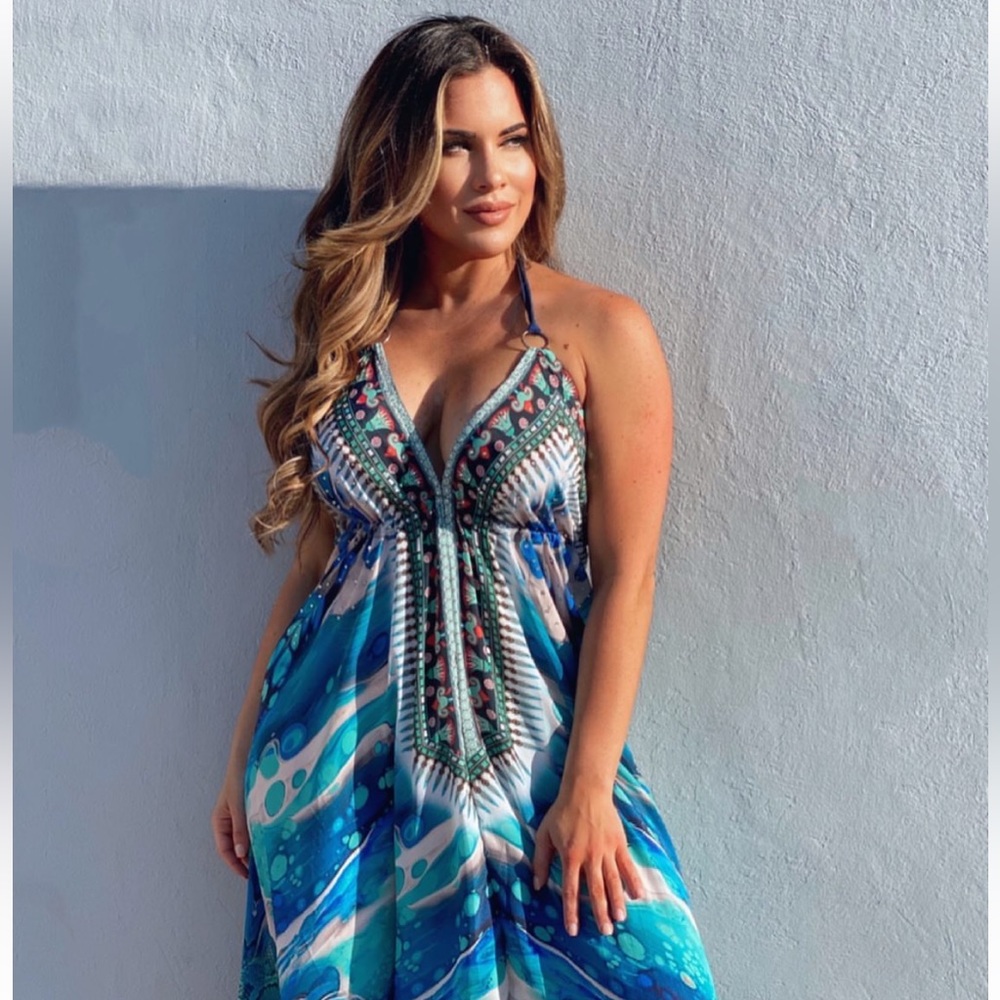 Printed Flowy Maxi Dress “Cleopatra” convertible 3 way.